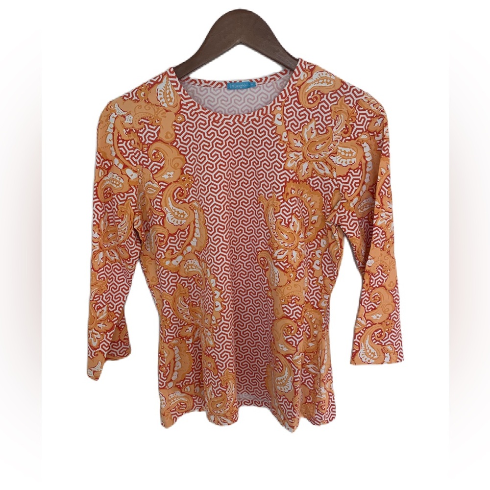 J McLaughlin Catalina Cloth Women’s Shirt Medium Orange Pink Paisley Long Sleeve